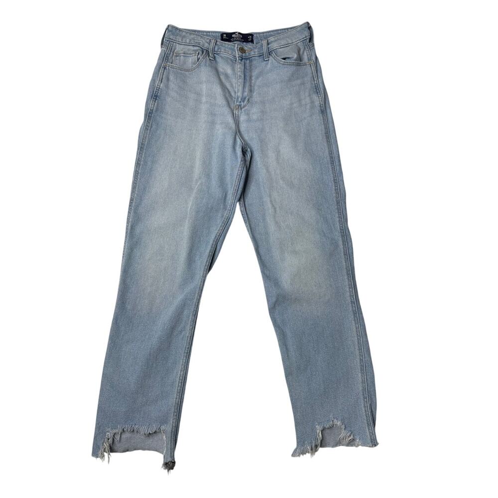 Hollister Ultra High Rise Mom Jeans Size 7R 27 Blue Raw Hem